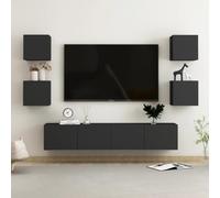 Qnhdfrt Ensemble de meubles TV en bois noir avec compartiments de rangement 2 x 80 cm + 4 x 30 cm pour salon