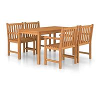 Qnhdfrt Ensemble de salle à manger 5 pièces en bois de teck massif de 140 x 80 cm, table de jardin et 4 chaises, salon pour intérieur et extérieur, terrasse, balcon et salle à manger