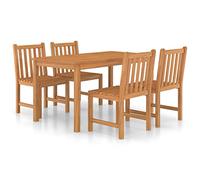 Qnhdfrt Ensemble de salle à manger 5 pièces en teck massif avec 1 table de 140 x 80 cm et 4 chaises, meubles en bois robuste pour terrasse, jardin et intérieur