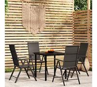 Qnhdfrt Ensemble de salle à manger de jardin, 4 chaises et 1 table, noirs, pliables, avec dossiers réglables, pour balcon, terrasse, jardin