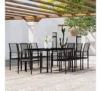 Qnhdfrt Ensemble de salle à manger de jardin, 9 pièces, noir, en acier et verre, 200 x 100 cm, pour terrasse, jardin et balcon