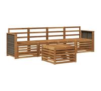 Qnhdfrt Ensemble de Salon de Jardin 5 Pièces en Bois d'Acacia Massif, Canapé d'Extérieur Modulaire avec 1 Table Basse et 4 Sièges de Milieu pour Terrasse, Jardin et Cour, Naturel