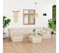 Qnhdfrt Ensemble de salon de jardin, composé de palettes, 7 pièces, en bois d'épicéa imprégné, avec table, meubles d'extérieur pour terrasse, balcon et jardin
