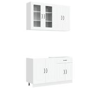 Qnhdfrt Ensemble Meuble de Cuisine Kalmar 4 Pièces, Bloc Cuisine Complète en Bois d'Ingénierie Moderne avec Armoire Murale Vitrée et Placards de Rangement Bas, Blanc