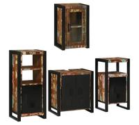 Qnhdfrt Ensemble Meuble Salle de Bain 4 Pcs Bois Massif Recyclé, Meuble sous-Vasque, Armoire Murale, Cabinet et Étagère avec Cadre Métal, Rangement Intérieur, Multicolore