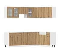 Qnhdfrt Ensemble Meubles de Cuisine 11 Pièces Lyon, Cuisine Complète Modulaire en Bois d'Ingénierie et Verre, Placards de Rangement et Meubles Bas Ajustables, Couleur Chêne Artisanal