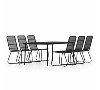 Qnhdfrt Ensemble Salle à Manger Jardin 7 Pcs Table Verre et Chaises Noir | Mobilier d'extérieur en acier et résine tressée avec plateau en verre de 5 mm pour repas sur terrasse ou balcons.