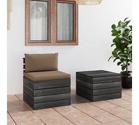 Qnhdfrt Ensemble salon de jardin 2 pièces en pin massif palettes canapé & table d'appoint 60 x 65 x 71,5 cm Coussin taupe Bois robuste Ensemble de sièges confortables pour balcon, terrasse, salon