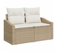 Qnhdfrt Ensemble Salon de Jardin 5 Pièces Beige Polyrotin 4 Places | Mobilier modulable pour terrasse, balcon ou patio extérieur avec table basse en bois d acacia et assises confortables.