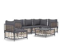 Qnhdfrt Ensemble salon de jardin 6 pièces en polyrotin anthracite, 70 x 70 cm, éléments de canapé et table basse avec coussins épais, design moderne, robuste et flexible, pour terrasse, balcon, jardin