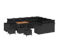 Qnhdfrt Ensemble Salon de Jardin Modulable 12 Pièces en Polyrotin Noir | Mobilier d'extérieur modulable 11 places avec table réglable et coussins confortables pour terrasse et jardin.