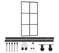 Qnhdfrt ESG Glass and Aluminum Sliding Interior Door, 102x205 cm, Black