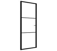 Qnhdfrt ESG Glass Interior Door with Aluminum Frame, 76x201.5cm, Black | This 3.5 cm thick single swing door is ideal for partitioning kitchens, living rooms, and offices.