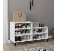 Qnhdfrt Étagère à chaussures blanc brillant 102 x 36 x 60 cm en matériau dérivé du bois avec 5 compartiments et pieds en métal pour un rangement peu encombrant dans le couloir, le camping ou comme