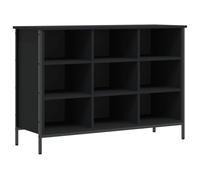 Qnhdfrt Étagère à chaussures, noire, 100 x 35 x 70 cm, en bois et pieds en acier, peu encombrante, avec 9 compartiments, fonction banc, design moderne pour couloir, salon, chambre à coucher