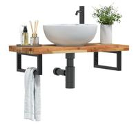 Qnhdfrt Étagère de lavabo murale 60 x 40 x 4 cm en bois d'acacia et acier noir design moderne robuste et durable pour salle de bain, cuisine, couloir