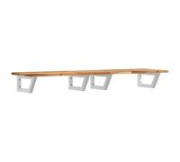 Qnhdfrt Étagère de Vasque Murale 140x40cm en Bois d'Acacia Massif et Acier Blanc, Plan de Travail Flottant pour Lavabo de Salle de Bain Design Trapèze