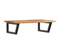 Qnhdfrt Étagère de Vasque Murale 60x50 cm, Plan de Toilette Suspendu en Bois Massif d'Acacia et Support Acier Noir Trapèze, Comptoir pour Lavabo de Salle de Bain, Capacité 100 kg
