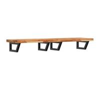 Qnhdfrt Étagère Murale de Vasque 160x40 cm en Bois d'Acacia Massif et Acier Noir, Plan de Travail Suspendu avec 4 Supports en Trapèze pour Meuble de Salle de Bain Design Moderne