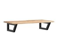 Qnhdfrt Étagère Murale de Vasque 80x40x2cm en Bois d'Acacia Massif et Acier Noir, Plan de Travail Flottant Suspendu en Forme de Trapèze avec Support Serviette pour Meuble Salle de Bain