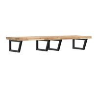 Qnhdfrt Étagère Murale de Vasque en Bois d'Acacia Massif et Acier Noir, Plan de Travail de Lavabo Suspendu pour Salle de Bain Moderne, Support en Trapèze pour Serviettes, 140x50x4 cm