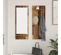 Qnhdfrt Étagère murale en bois recyclé 70 x 10 x 90 cm avec patère, 2 étagères et miroir, design moderne et peu encombrant, pour salle de bain, couloir, chambre à coucher