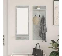 Qnhdfrt Étagère murale, gris béton, 70 x 10 x 90 cm, en bois massif, avec miroir et 2 étagères, design moderne, pour couloir, salon et chambre à coucher