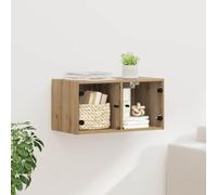 Qnhdfrt Étagère murale moderne - 68 x 37 x 35 cm - Chêne artisanal avec portes en verre - 2 étagères - Armoire murale peu encombrante pour couloir, salon, chambre à coucher