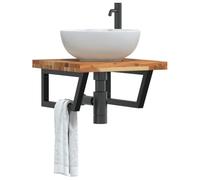 Qnhdfrt Étagère murale pour lavabo - 50 x 50 cm - En bois d'acacia massif et acier - Noir - Trapèze moderne - Charge maximale : 100 kg - Peu encombrante - Pour salle de bain, invités, WC et couloir