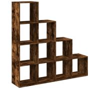 Qnhdfrt Étagère Séparateur de Pièce à 4 Niveaux en Bois d'Ingénierie Chêne Fumé, Meuble de Rangement Style Escalier avec 10 Compartiments pour Salon et Bureau, Bibliothèque Design 131,5x29x131,5 cm