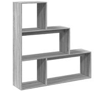 Qnhdfrt Étagère Séparatrice de Pièce 3 Niveaux, Meuble de Rangement en Escalier, Bibliothèque en Bois d'Ingénierie pour Salon, Bureau et Chambre, 123 x 29 x 123 cm, Gris Sonoma