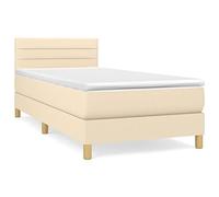 Qnhdfrt Fabric Box Spring Bed with Mattress and Topper, 80x200cm Cream