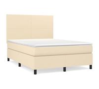 Qnhdfrt Fabric Box Spring Bed with Mattress & Headboard, 140x190cm, Cream