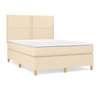 Qnhdfrt Fabric Box Spring Bed with Mattress & Topper, Cream 140x190 cm