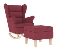 Qnhdfrt Fabric Rocking Chair with Footrest, Burgundy Red Solid Wood