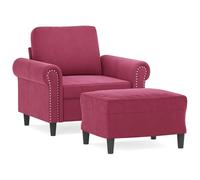 Qnhdfrt Fauteuil avec Repose-Pied Salon Velours Rouge Bordeaux - Chaise Inclinable Confortable avec Pouf et Pieds en Métal, Petit Canapé Individuel Rembourré pour Lecture et Détente