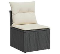 Qnhdfrt Fauteuil de jardin, sans accoudoirs, en polyrotin, noir, 55 x 62 x 69 cm, avec coussins blanc crème, amovible, espace de rangement de 110 kg, portable, peu encombrant, pour terrasse, balcon