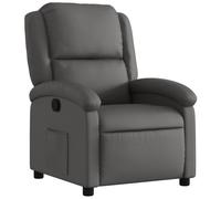 Qnhdfrt Fauteuil Inclinable Gris en Cuir Véritable de Vache, Chaise de Salon Relax Manuelle Réglable 135° avec Repose-Pied et Poche Latérale, Monoplace Confortable pour Bureau et Séjour