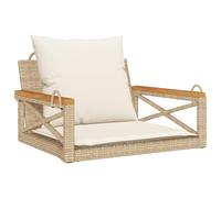 Qnhdfrt Fauteuil suspendu avec coussin beige 63 x 62 x 40 cm, banc à bascule en rotin synthétique et acier revêtu par pulvérisation, fauteuil de jardin à suspendre pour jardin, terrasse et balcon