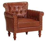 Qnhdfrt Fauteuil vintage marron en cuir de chèvre véritable 77 x 63 x 76 cm avec pieds en bois de manguier massif Fauteuil confortable pour salon, chambre à coucher, balcon et coiffeuse
