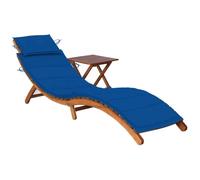 Qnhdfrt Foldable Acacia Wood Sun Lounger with Table & Royal Blue Cushion