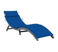 Qnhdfrt Foldable Gray Acacia Wood Chaise Lounge with Royal Blue Cushion