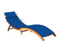 Qnhdfrt Folding Acacia Wood Chaise Lounge with Royal Blue Cushion