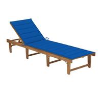 Qnhdfrt Folding Acacia Wood Chaise Lounge with Royal Blue Cushion