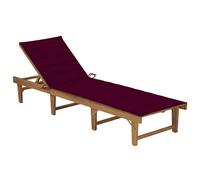 Qnhdfrt Folding Acacia Wood Chaise Lounge with Wine Red Cushion