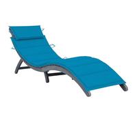 Qnhdfrt Folding Acacia Wood Sun Lounger with Blue Cushion
