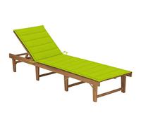 Qnhdfrt Folding Acacia Wood Sun Lounger with Green Cushion