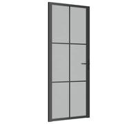 Qnhdfrt Frosted Glass Interior Door, Black Aluminum Frame, 83x201.5cm | Modern swing design features durable tempered glass and includes a handle for kitchen, living room, or office.