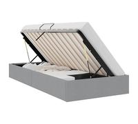 Qnhdfrt Full Size Hydraulic Lift Storage Bed Frame, Light Gray Fabric | Fits standard 54 x 75 in mattresses, featuring a durable metal slatted base for adult bedroom space saving.