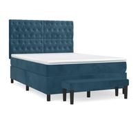 Qnhdfrt Full Velvet Box Spring Bed Set with Mattress and Bench, Dark Blue